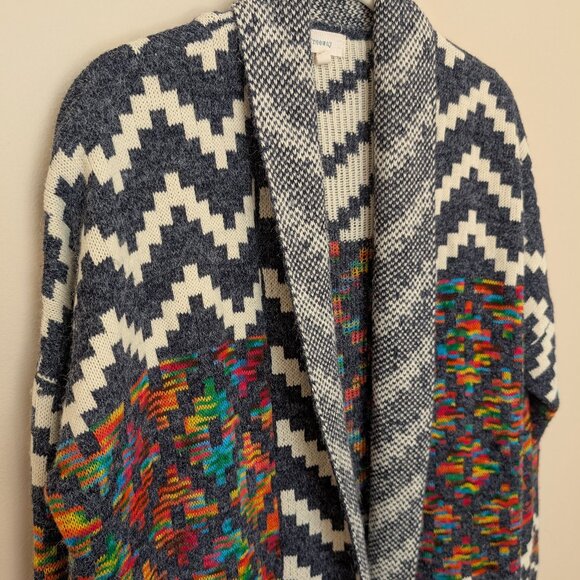 Freeway rainbow open front swing cardigan EUC Large gray and white EUC - Picture 2 of 10